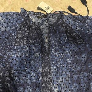 Ralph Lauren, eyelet navy blue dress, lined skirt, tiered skirt, 100% cotton.